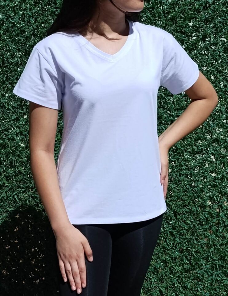 Kadın V Yaka Basic T-shirt-Tişört