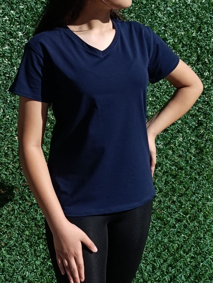 Kadın V Yaka Basic T-shirt-Tişört