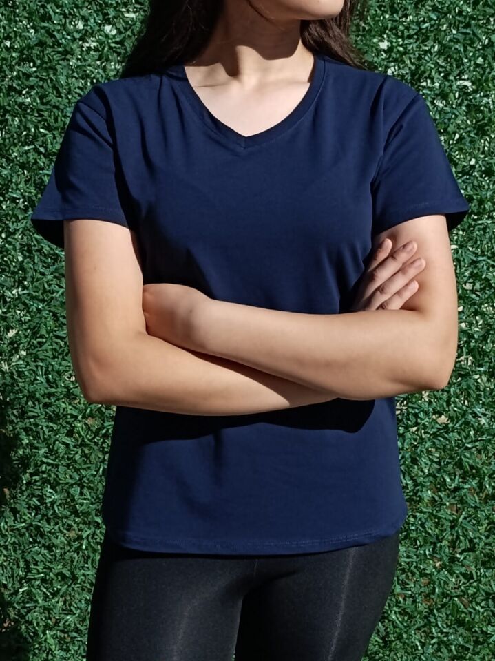 Kadın V Yaka Basic T-shirt-Tişört