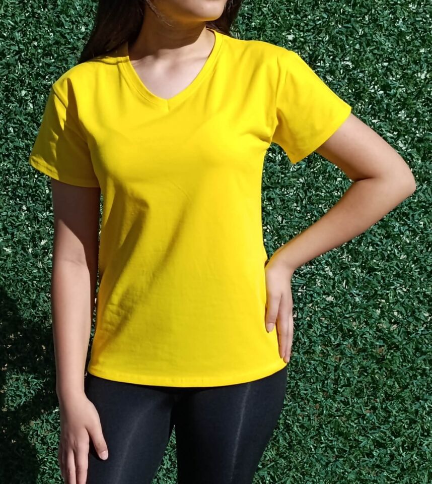 Kadın V Yaka Basic T-shirt-Tişört