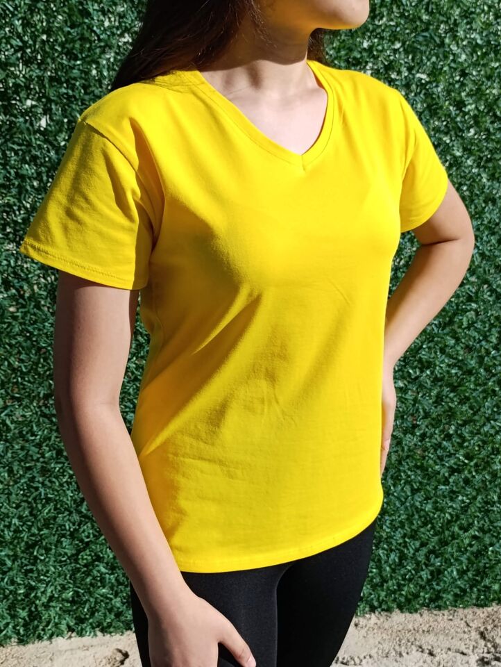 Kadın V Yaka Basic T-shirt-Tişört