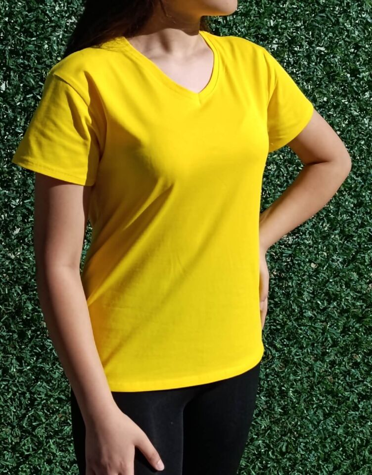 Kadın V Yaka Basic T-shirt-Tişört