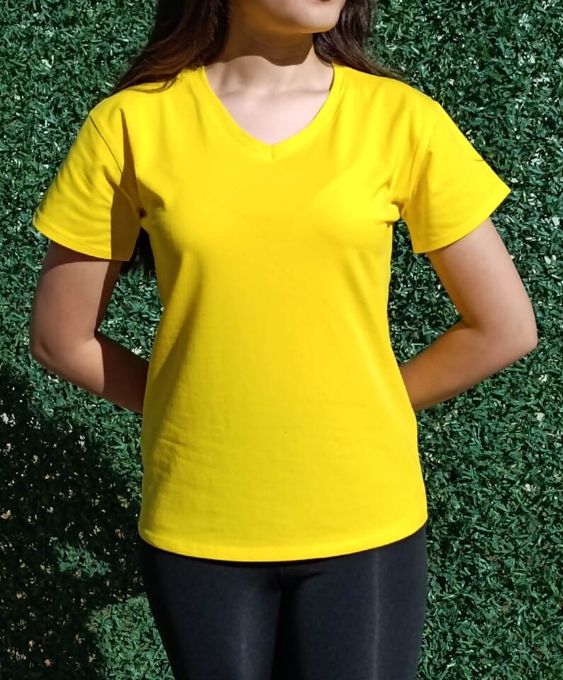 Kadın V Yaka Basic T-shirt-Tişört