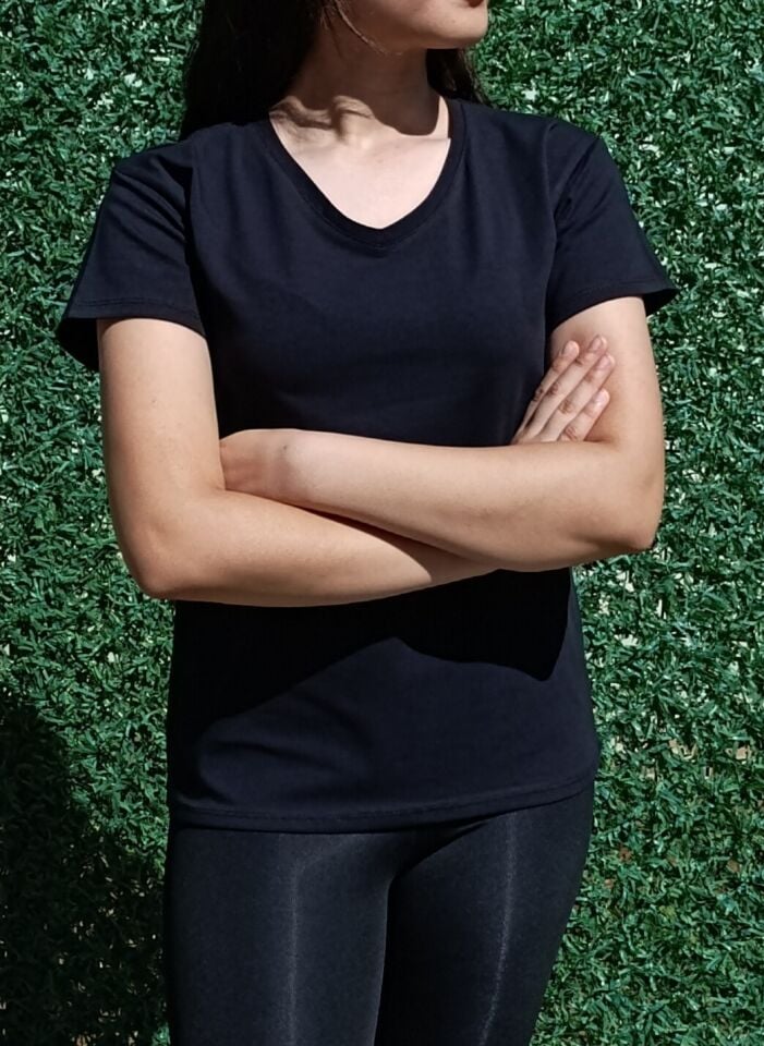 Kadın V Yaka Basic T-shirt-Tişört