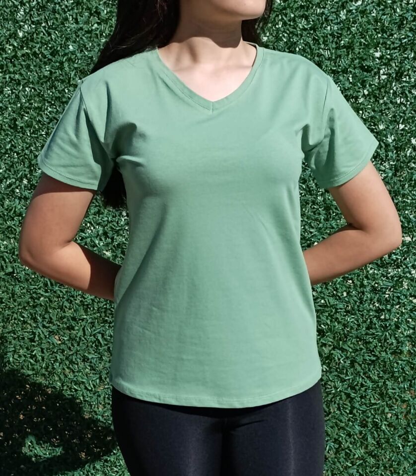 Kadın V Yaka Basic T-shirt-Tişört