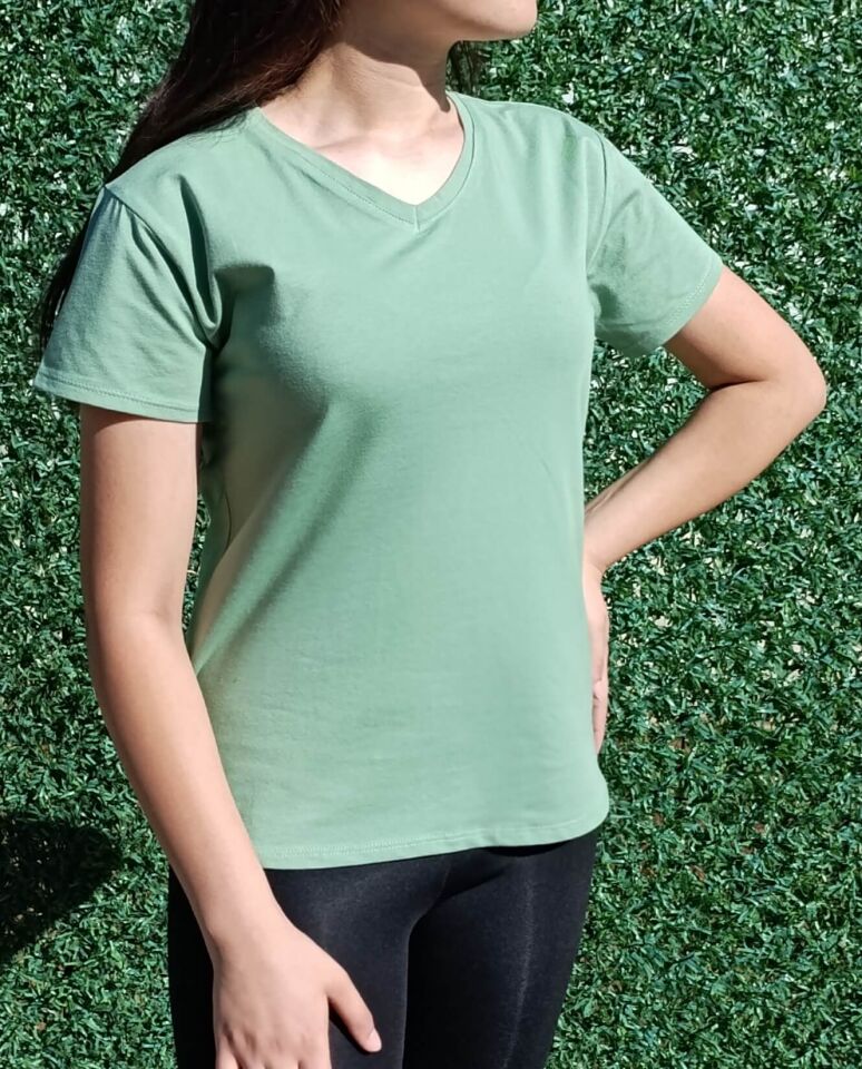 Kadın V Yaka Basic T-shirt-Tişört