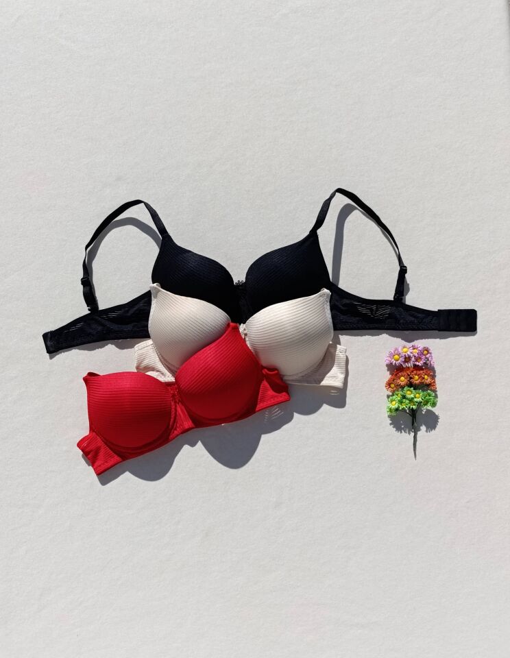 3'lü Ekonomik Paket Fitilli Push Up Dolgulu Destekli Sütyen