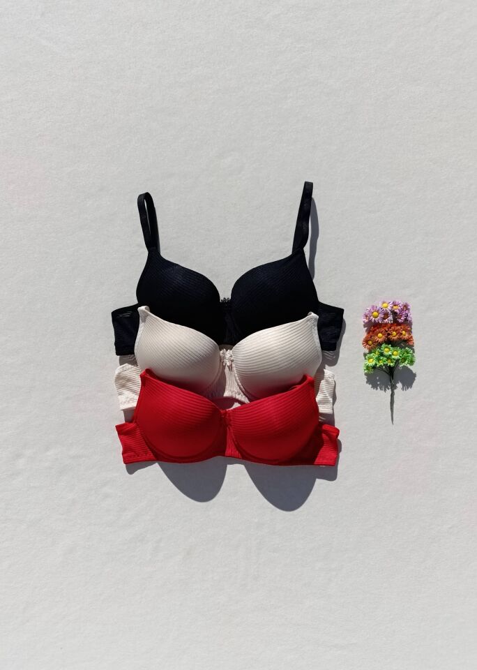 3'lü Ekonomik Paket Fitilli Push Up Dolgulu Destekli Sütyen