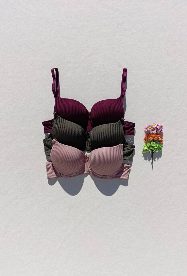 3'lü Ekonomik Paket Fitilli Push Up Dolgulu Destekli Sütyen