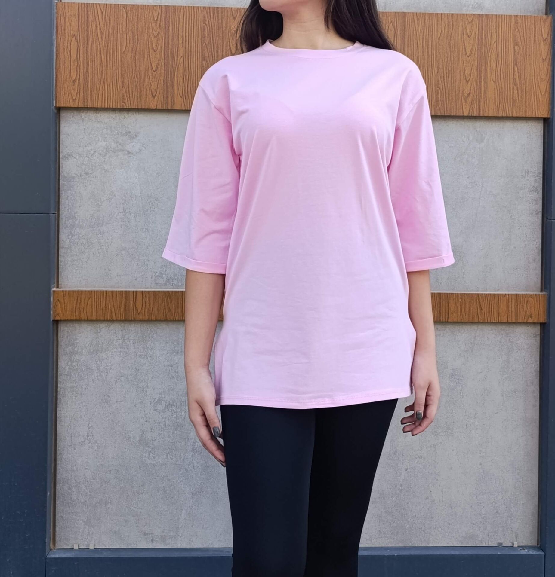 Bisiklet Yaka Düz Yarım Kollu Yırtmaç Detaylı Rahat Kesim Oversize T-shirt-Tişört