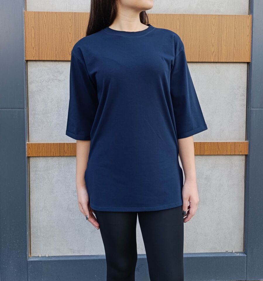 Bisiklet Yaka Düz Yarım Kollu Yırtmaç Detaylı Rahat Kesim Oversize 3'lü T-shirt-Tişört