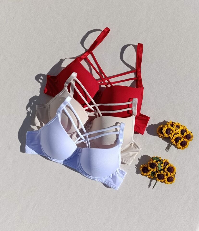3'lü Push Up Destekli Dolgulu Çapraz İpli Micro Sütyen
