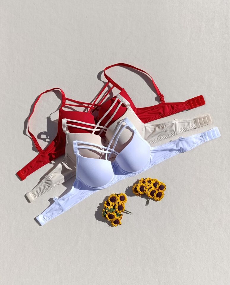 3'lü Push Up Destekli Dolgulu Çapraz İpli Micro Sütyen