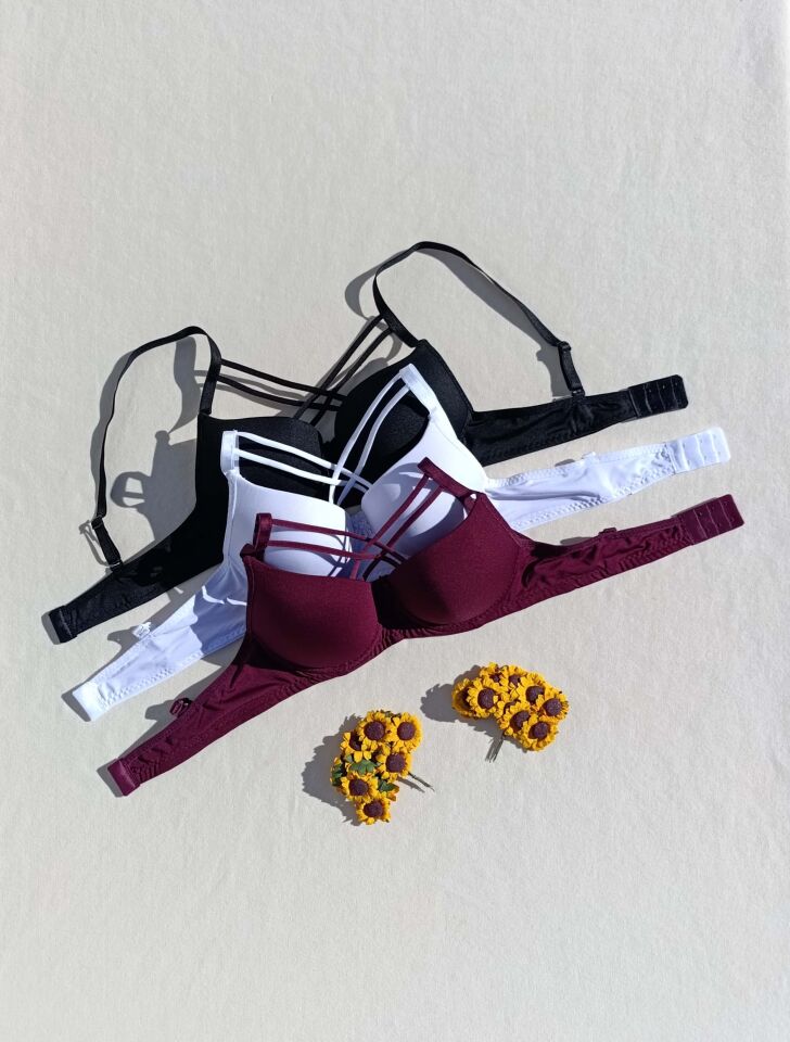 3'lü Push Up Destekli Dolgulu Çapraz İpli Micro Sütyen