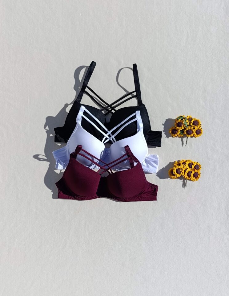 3'lü Push Up Destekli Dolgulu Çapraz İpli Micro Sütyen