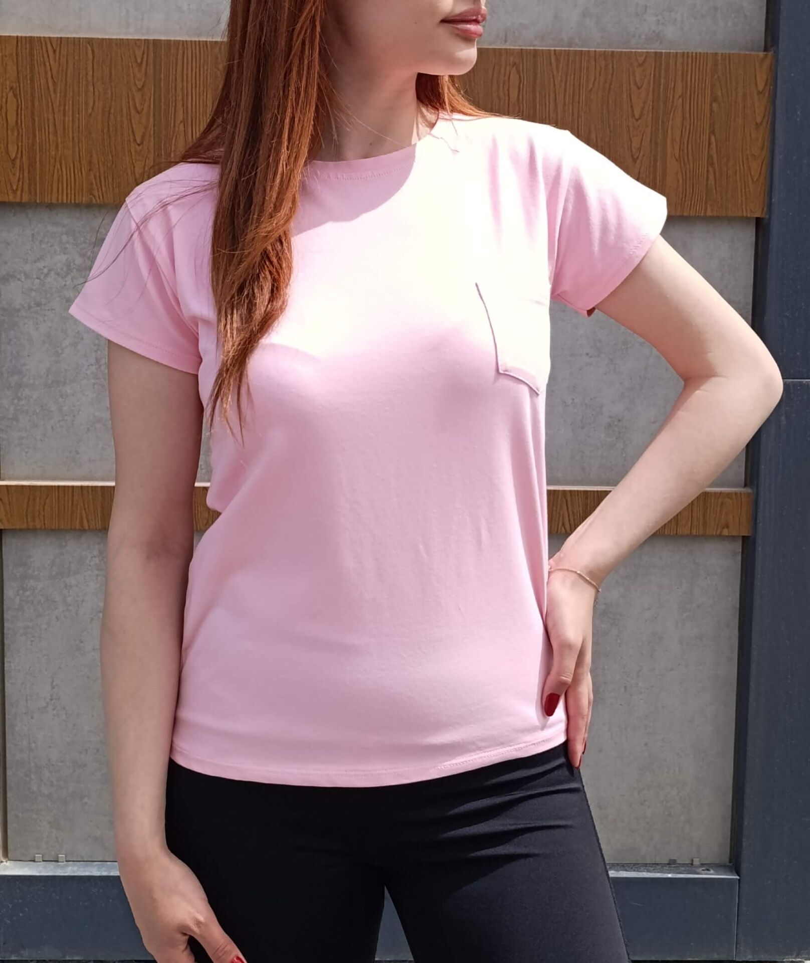 Bisiklet Yaka Cep Detaylı Basic Kadın T-shirt-Tişört