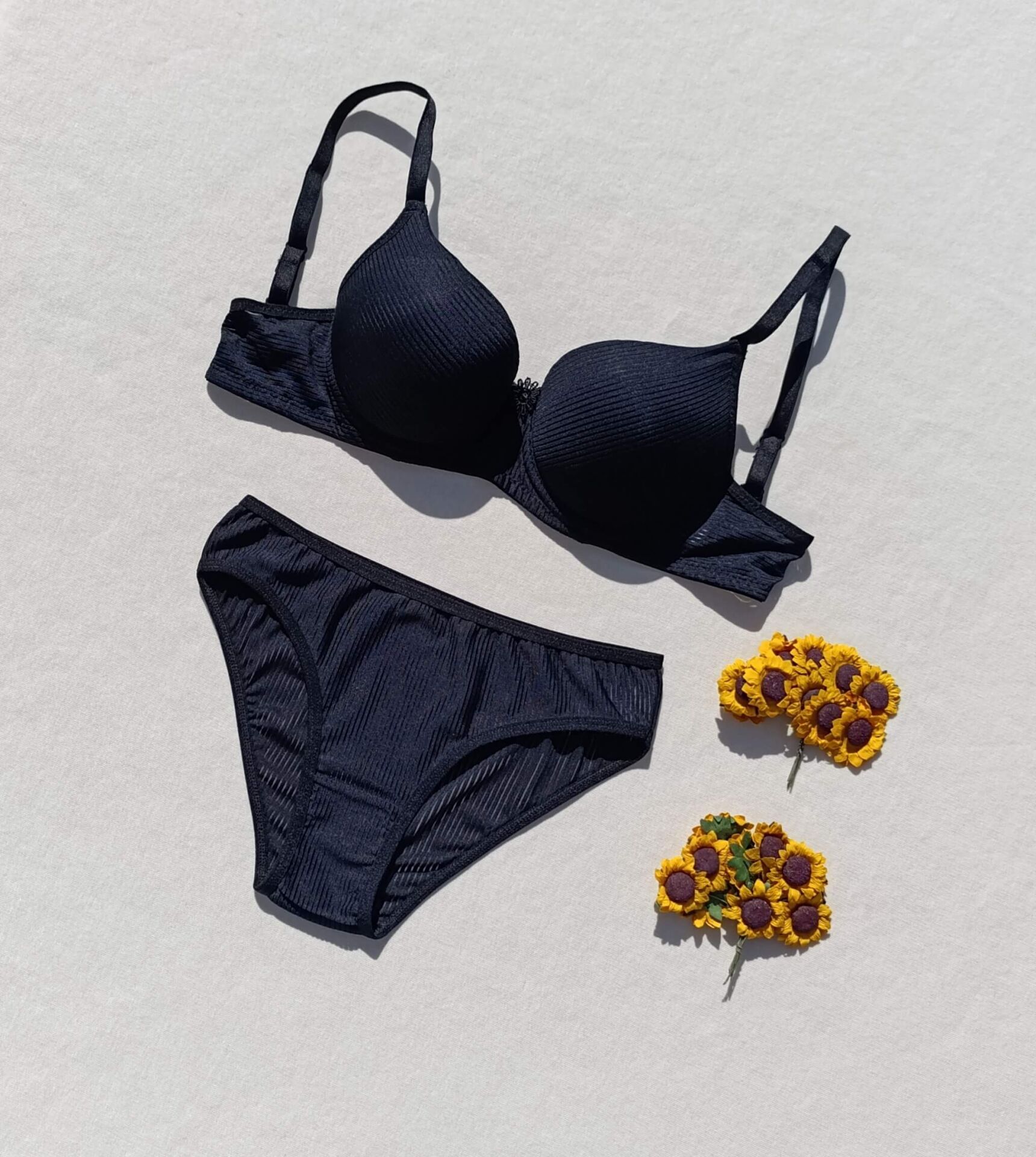 Fitilli Dolgulu Mürdüm Sütyen Ve Külot İç Çamaşır Takımı