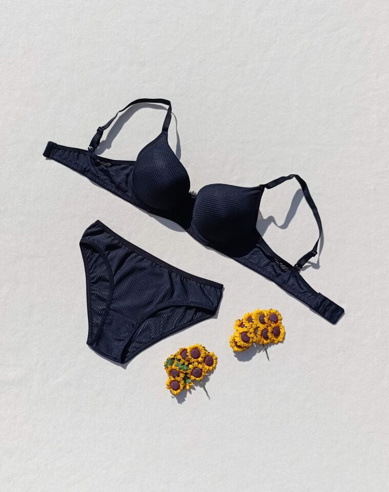 Fitilli Dolgulu Mürdüm Sütyen Ve Külot İç Çamaşır Takımı