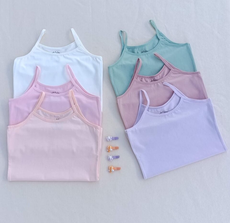 Basic Yumuşak Dokulu Likralı Penye Esnek Kumaş 6'lı Renkli Çocuk Atlet