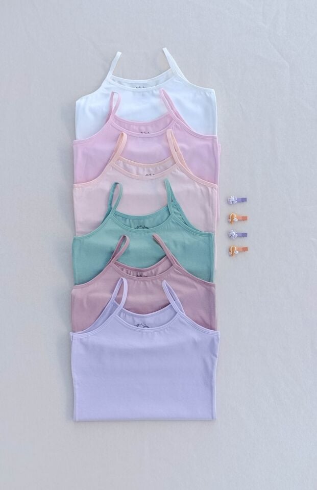 Basic Yumuşak Dokulu Likralı Penye Esnek Kumaş 6'lı Renkli Çocuk Atlet