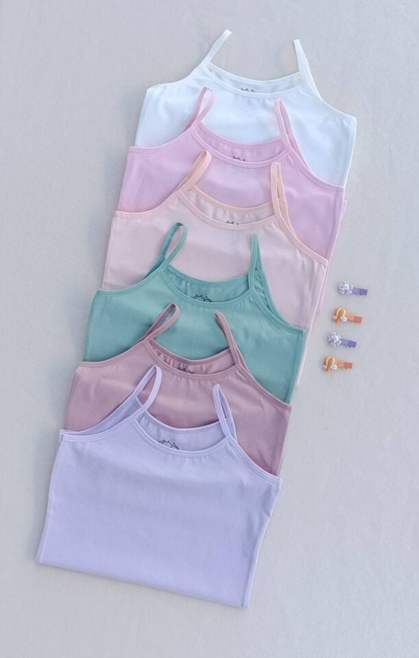 Basic Yumuşak Dokulu Likralı Penye Esnek Kumaş 6'lı Renkli Çocuk Atlet