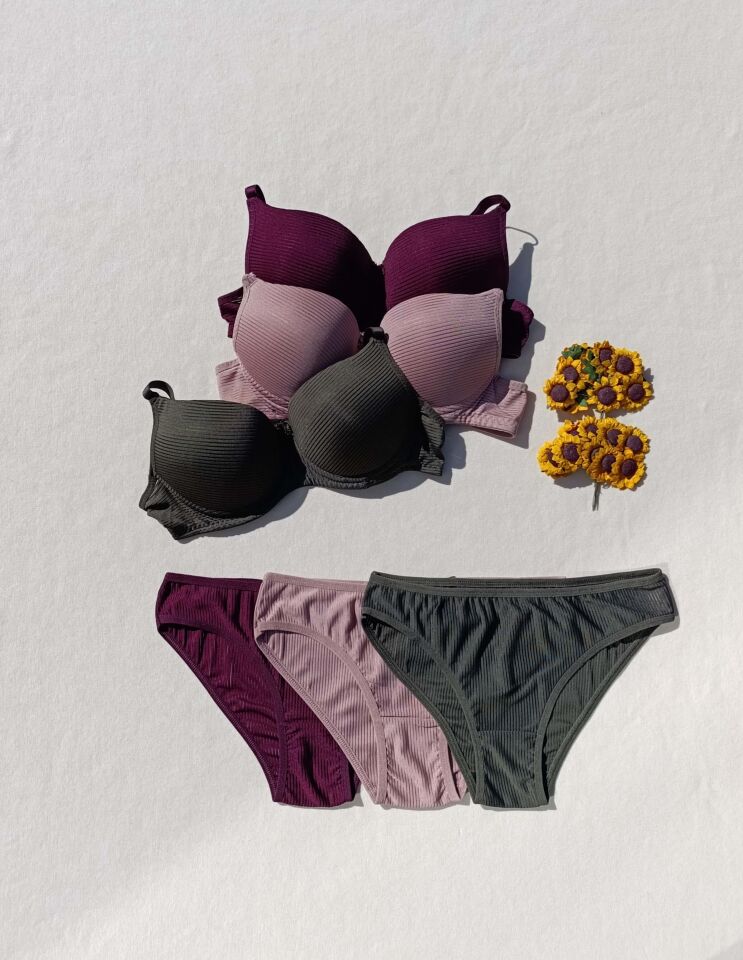 Fitilli Dolgulu 3'lü Sütyen Ve Külot Iç Çamaşır Takımı