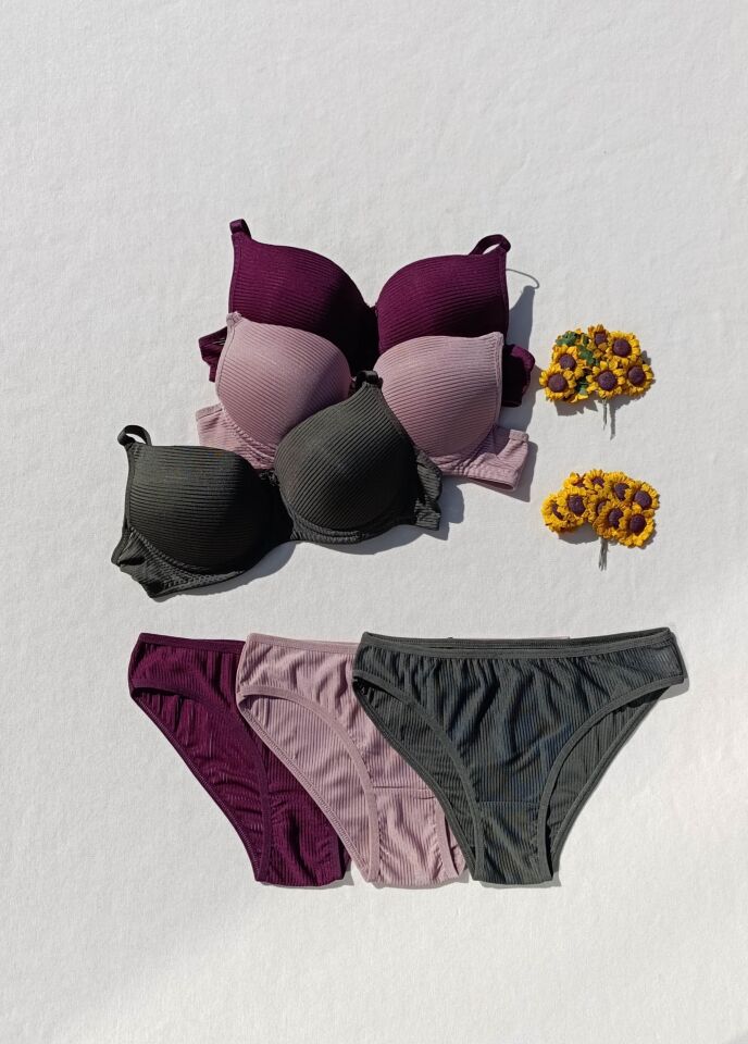 Fitilli Dolgulu 3'lü Sütyen Ve Külot Iç Çamaşır Takımı