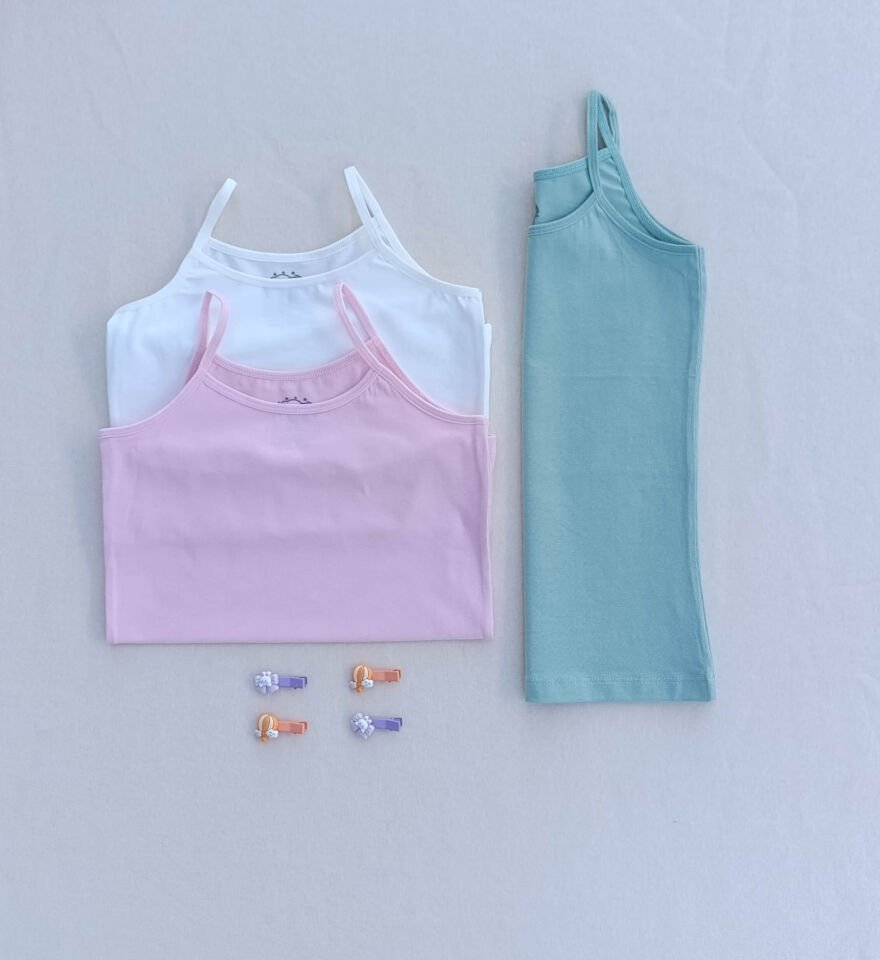 Basic Yumuşak Dokulu Likralı Penye Esnek Kumaş 3'lü Renkli Çocuk Atlet