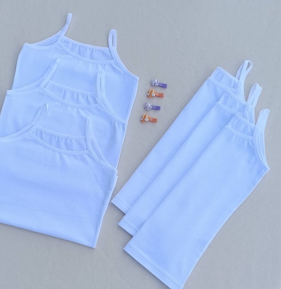 Basic Likralı Penye Esnek Kumaş Beyaz 6'lı Çocuk Atlet