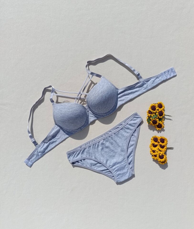 Push Up Dolgulu Çapraz İpli Sütyen Ve Külot İç Çamaşır Takımı