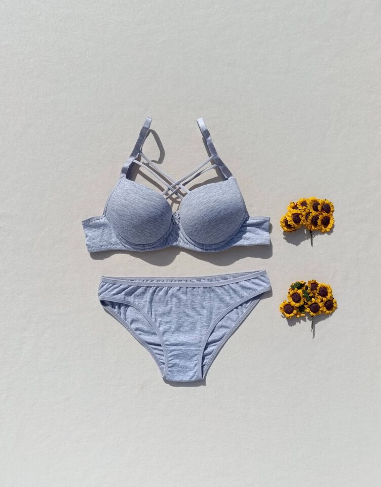 Push Up Dolgulu Çapraz İpli Sütyen Ve Külot İç Çamaşır Takımı