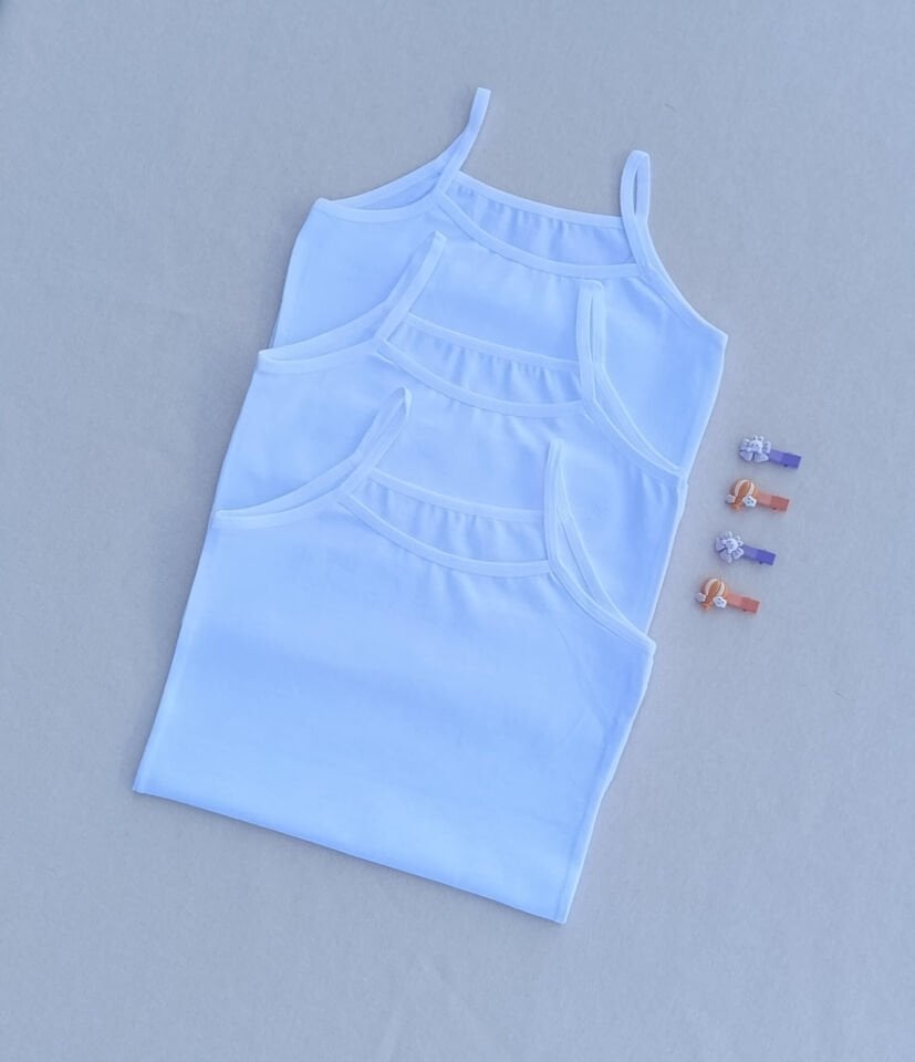 Basic Likralı Penye Esnek Kumaş Beyaz 3'lü  Çocuk Atlet