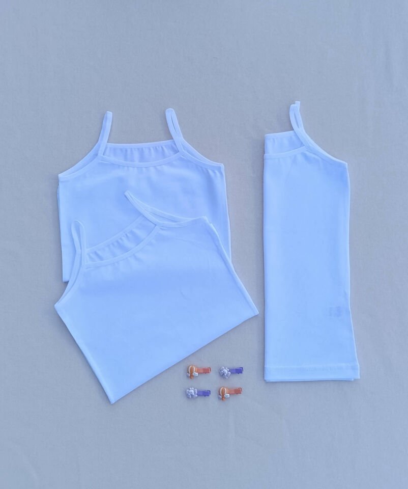 Basic Likralı Penye Esnek Kumaş Beyaz 3'lü  Çocuk Atlet