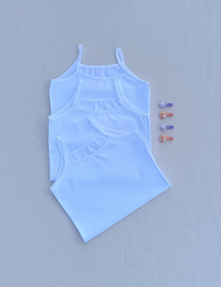 Basic Likralı Penye Esnek Kumaş Beyaz 3'lü  Çocuk Atlet