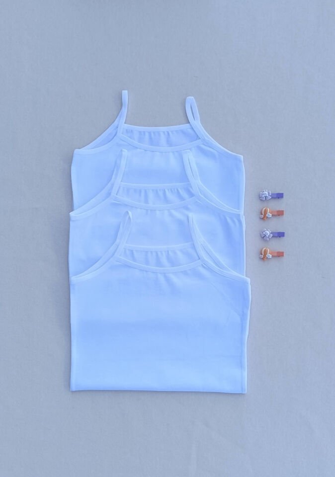 Basic Likralı Penye Esnek Kumaş Beyaz 3'lü  Çocuk Atlet