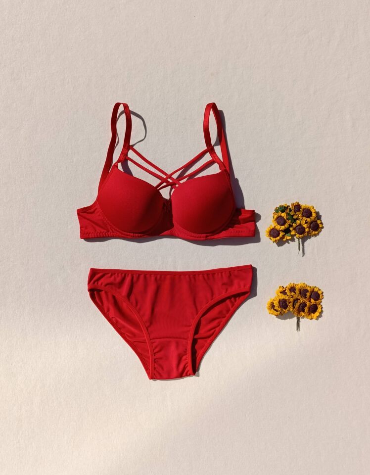 Push Up Dolgulu Çapraz İpli Sütyen Ve Külot İç Çamaşır Takımı