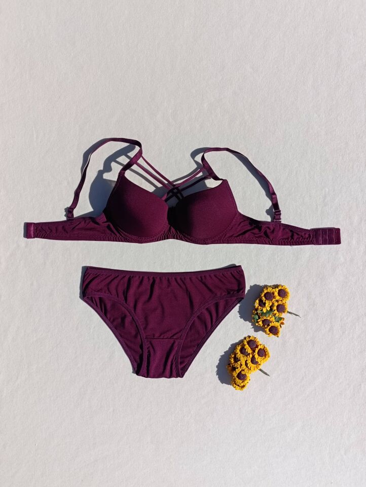 Push Up Dolgulu Çapraz İpli Sütyen Ve Külot İç Çamaşır Takımı