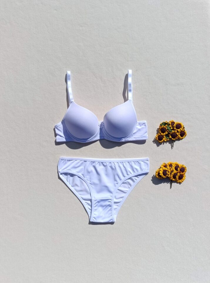Push Up Dolgulu Micro Beyaz Sütyen Ve Külot İç Çamaşır Takımı