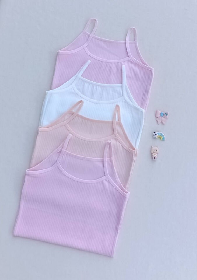 Fitilli Yumuşak Esnek Kumaş 4'lü Çocuk Atlet