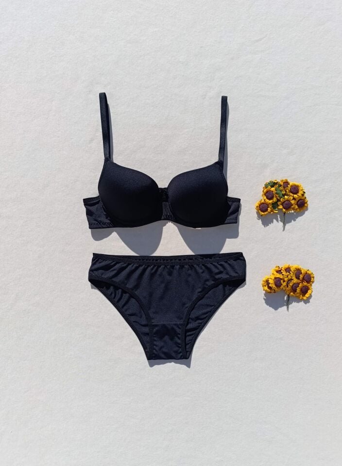 Push Up Dolgulu Micro Siyah Sütyen Ve Külot İç Çamaşır Takımı