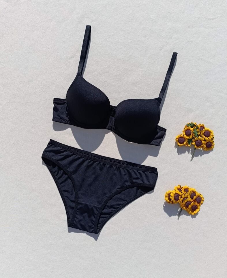 Push Up Dolgulu Micro Siyah Sütyen Ve Külot İç Çamaşır Takımı