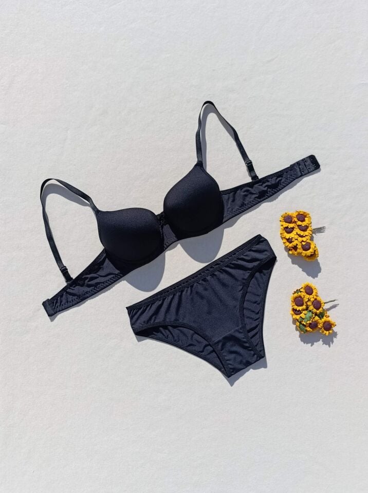 Push Up Dolgulu Micro Siyah Sütyen Ve Külot İç Çamaşır Takımı