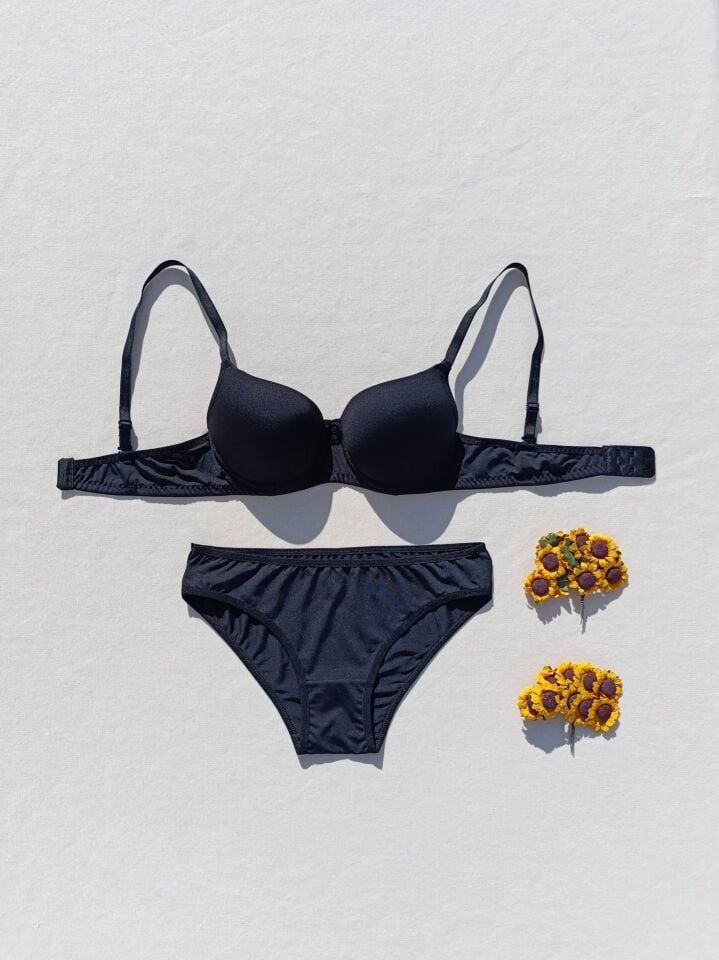 Push Up Dolgulu Micro Siyah Sütyen Ve Külot İç Çamaşır Takımı