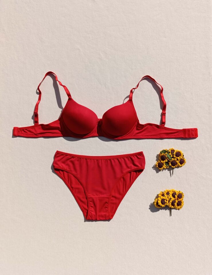 Push Up Dolgulu Micro Kımızı Sütyen Ve Külot İç Çamaşır Takımı