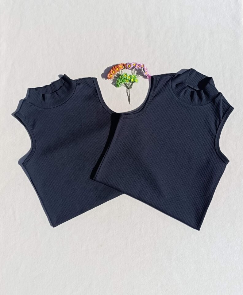 Fitilli Sıfır Kol Boğazlı 2'li Siyah Kadın Body -Badi