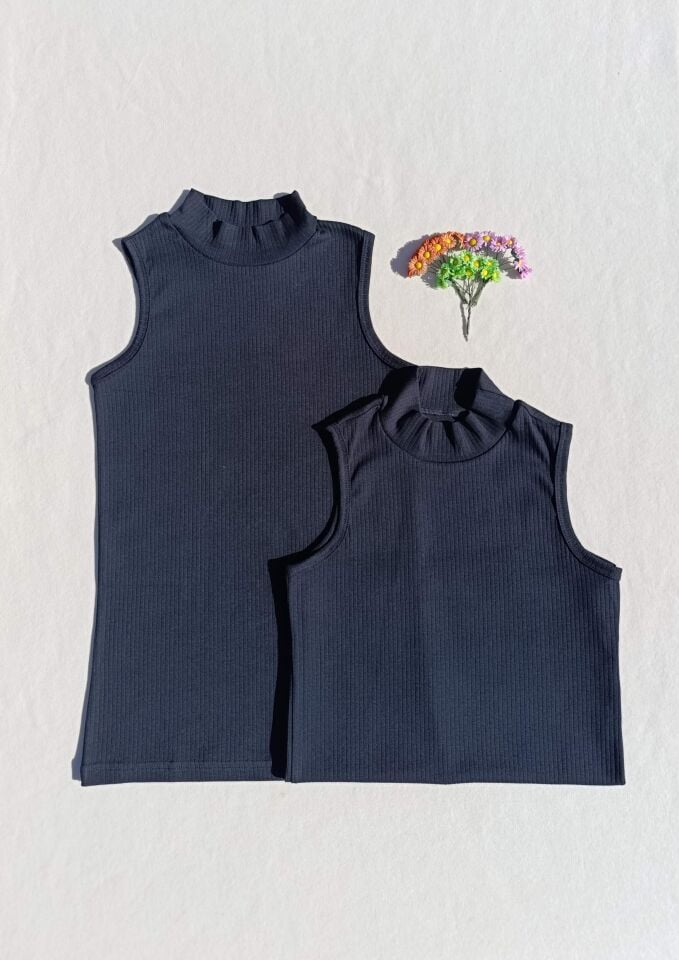 Fitilli Sıfır Kol Boğazlı 2'li Siyah Kadın Body -Badi