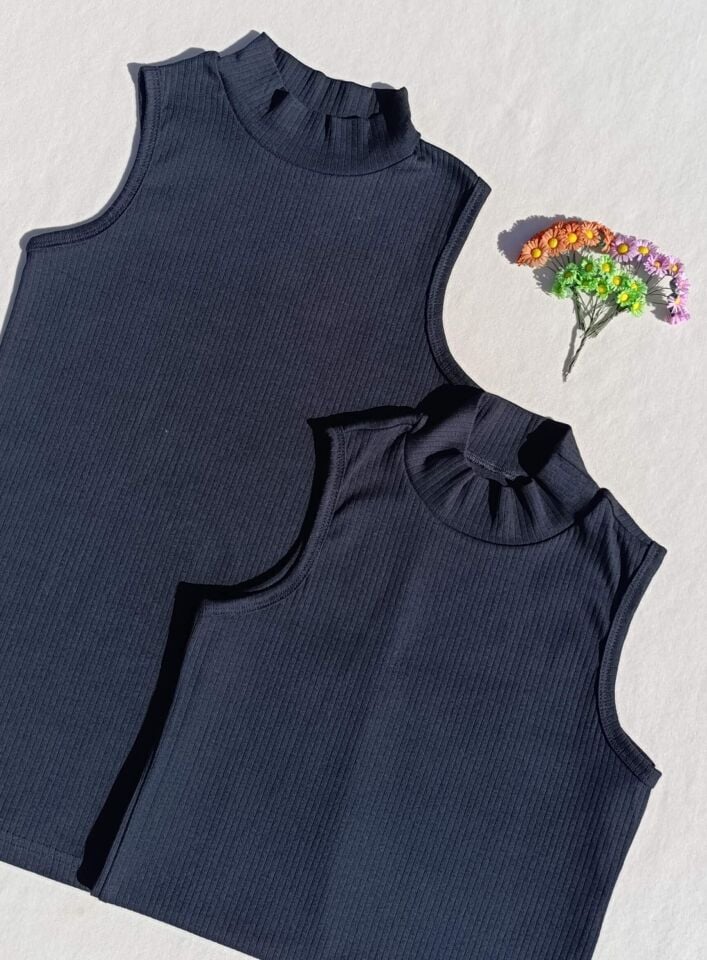 Fitilli Sıfır Kol Boğazlı 2'li Siyah Kadın Body -Badi