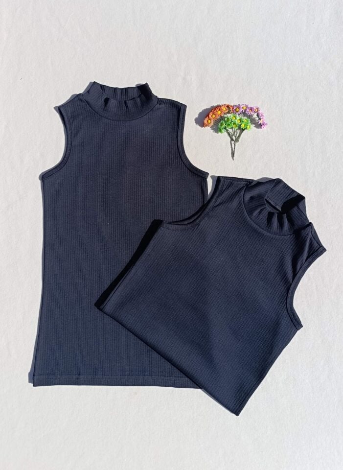 Fitilli Sıfır Kol Boğazlı 2'li Siyah Kadın Body -Badi