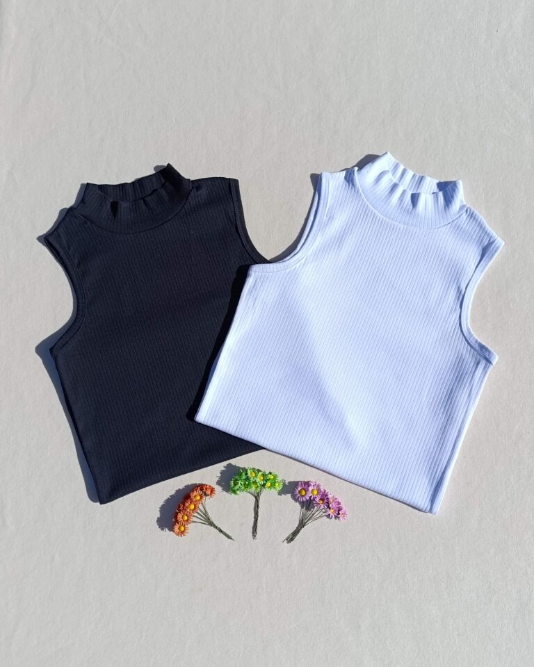 Fitilli Sıfır Kol Boğazlı 2'li Siyah, Beyaz Kadın Body -Badi