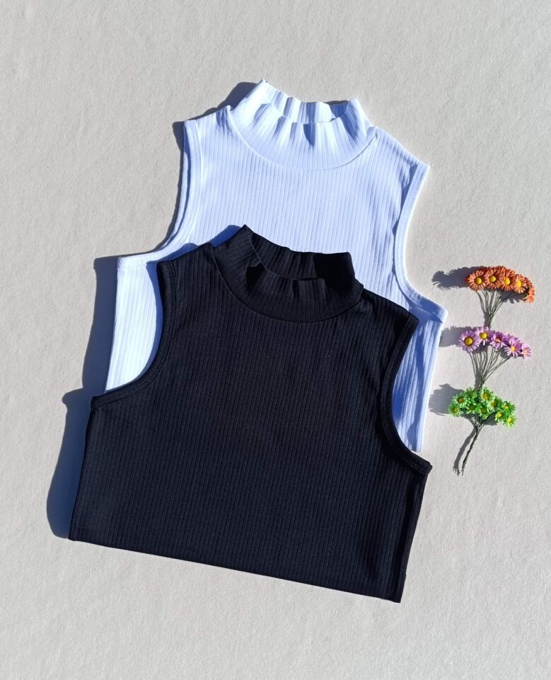 Fitilli Sıfır Kol Boğazlı 2'li Siyah, Beyaz Kadın Body -Badi